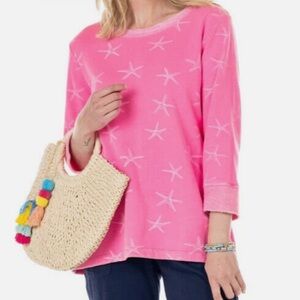 FRESH PRODUCE 100% Cotton Cosmos Pink Starfish Sunset French 3/4 Shirt Top OS